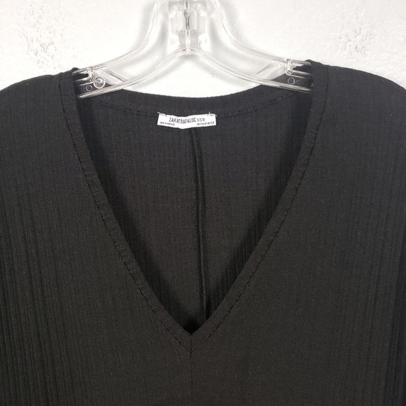 ZARA TRAFALUC Pleated Longline Tunic Oversized V-neck Top Black Sz M - Picture 5 of 10